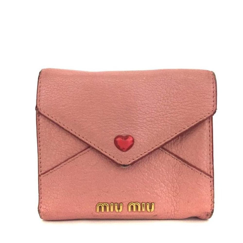 393071F V Miu Miu Wallet Heart Pink Trifold Leather - Picture 1 of 9